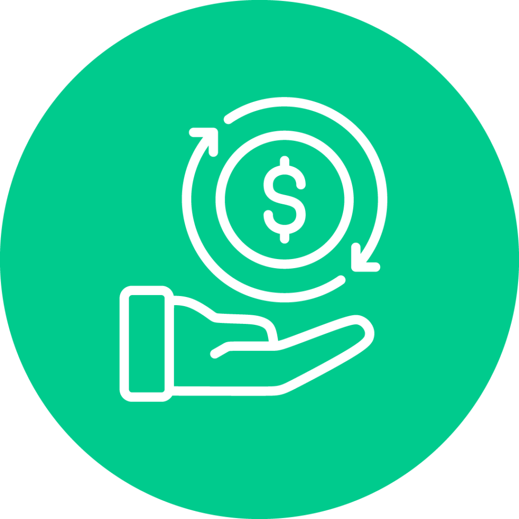 PN Green circle with an icon of a hand holding a coin.